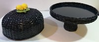 Dark Blue Rattan Cake Holder with Base & Ceramic Sicilian Lemon Adornment on the Top - صورة 7