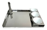 Tray with 3 Rounded  Porcelains Cups + Flower Vase - Image 2