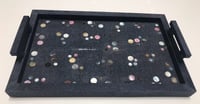 Luxury Medium Polka Shagreen Dark Blue Leather Tray with Different Round Colors with 2.Handles - صورة 5