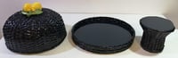 Dark Blue Rattan Cake Holder with Base & Ceramic Sicilian Lemon Adornment on the Top - صورة 8