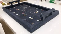 Luxury Medium Polka Shagreen Dark Blue Leather Tray with Different Round Colors with 2.Handles - صورة 10