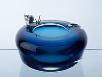  Luxury INK/Dark Blue Murano Crystal Big Ashtray with Decorative Snail Silver Plated - صورة 1