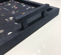 Luxury Medium Polka Shagreen Dark Blue Leather Tray with Different Round Colors with 2.Handles - صورة 4