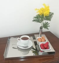 Tray with 2 Squared Porcelains Cups +Flower Vase - صورة 3
