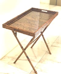 X-Large Rectangular Bamboo Tray with Glass Bottom & Support Stand - صورة 5