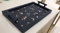 Luxury Medium Polka Shagreen Dark Blue Leather Tray with Different Round Colors with 2.Handles - صورة 7