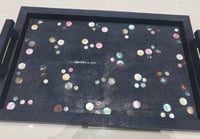 Luxury Medium Polka Shagreen Dark Blue Leather Tray with Different Round Colors with 2.Handles - صورة 11