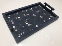 Luxury Medium Polka Shagreen Dark Blue Leather Tray with Different Round Colors with 2.Handles - صورة 2