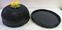 Dark Blue Rattan Cake Holder with Ceramic Sicilian Lemon Adornment - صورة 5