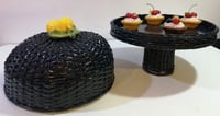 Dark Blue Rattan Cake Holder with Base & Ceramic Sicilian Lemon Adornment on the Top - صورة 5