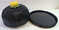 Dark Blue Rattan Cake Holder with Ceramic Sicilian Lemon Adornment - صورة 6
