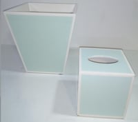 Elegant Blue Wood Set of Tissue Box & Waste Basket - صورة 1