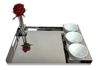 Tray with 3 Rounded  Porcelains Cups + Flower Vase - Image 4