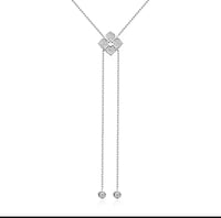 عقد زهرة مويسانيت Y-Necklace | فضة 925 مطلية ذهب أبيض 18K | سلسلة طويلة - Image 1