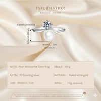 خاتم مفتوح لولو طبيعي ومويسانيت 0.5 قيراط – فضة 925 | قابل للتعديل - Image 2