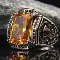 الكلاسيكية الرجعية Rainbow الرجال خواتم فضية اللون نحت نمط Signet Steampunk خواتم للرجال Birhday هدية حفلة القوطية مجوهرات - Image 2