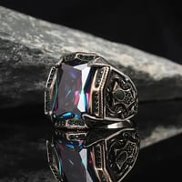 الكلاسيكية الرجعية Rainbow الرجال خواتم فضية اللون نحت نمط Signet Steampunk خواتم للرجال Birhday هدية حفلة القوطية مجوهرات - Image 1