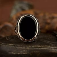 خاتم رجالي مصنوع يدويًا من حجر الزركون الأسود التركي ، خاتم بنمط اللون الفضي القديم ، مجوهرات إسلامية إسلامية إسلامية عصرية - صورة 2
