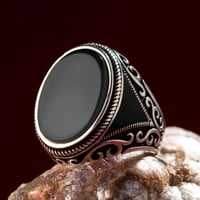 خاتم رجالي مصنوع يدويًا من حجر الزركون الأسود التركي ، خاتم بنمط اللون الفضي القديم ، مجوهرات إسلامية إسلامية إسلامية عصرية - صورة 5