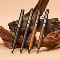 قلم حبر جاف معدني ممتاز مع برميل خشبي ، حبر أسود ، تصميم راقي ، مكتب ، تجربة كتابة سلسة ، مع حقيبة ، مجموعة واحدة - صورة 4