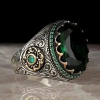 خاتم الخاتم التركي اليدوي العتيق للرجال والنساء ، اللون الفضي القديم ، خاتم النسر المنحوت ، الزركون الأخضر ، البطانة الشقية ، خاتم راكبي الدراجات النارية - Image 4