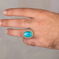 خاتم خاتم تركي يدوي الصنع للرجال ، خمر ، معدن قديم ، فيروز ، خواتم زركون ، حفل زفاف ، مجوهرات محرك فاسق ، راكب الدراجة النارية - صورة 5