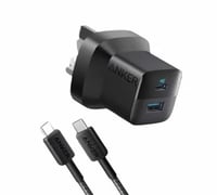 شاحن جداري انكر 323 بقوة 33 واط بمنفذ تايب سي ومنفذ USB-A مع سلك تايب سي - اسود انكر - صورة 1
