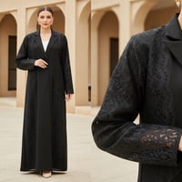 بليزر أسود قماش كتان مع دانتيل وجيوب - صورة 3