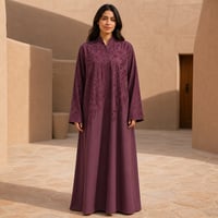 عباية عنابي نص كلوش بتطريز فاخر وقماش صيفي خفيف - صورة 1