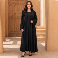 عباية نص كلوش بقماش ملكي مع شكيرا وحباكة تطريز أسود فاخر - صورة 1