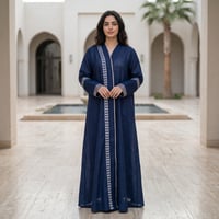 عباية كحلي لنن هندي بتطريز أنيق - صورة 2