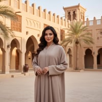 عباية بيج نص كلوش بقماش ناعم مقلم - صورة 1