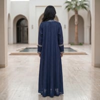 عباية كحلي لنن هندي بتطريز أنيق - صورة 3