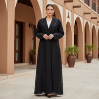 بليزر أسود قماش كتان مع دانتيل وجيوب - صورة 1