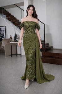 فستان سهرة اخضر زيتوني - صورة 1