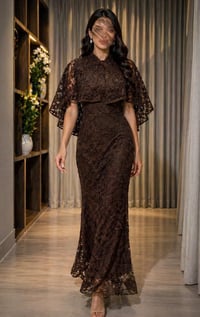 فستان سهرة طويل بني شوكولاتة داكن - صورة 1