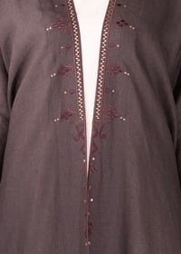 Italian Linen Embroidered Burnt Mauve - Image 2