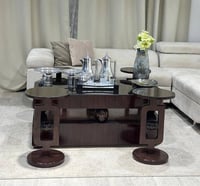 طقم طاولات خشب سنديان سطح مرايه 7قطع - صورة 2