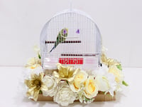 Love bird with cage decorated with colorful artificial flowers - Image 5