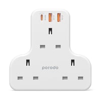 وصلة Porodo 3 AC 2 USB-A QC3.0 & USB-C PD 20W Multiport Wall Socket 3250W رقم.876E - صورة 1