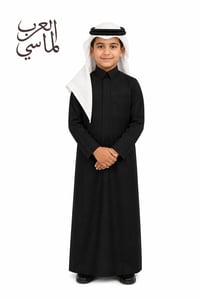 ثوب العرب ولادي وأطفال أسود - قلاب سادة (قماش فاخر) - صورة 1