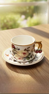 كوب مع صحن سراميك بنقش ورد نااعم - صورة 1