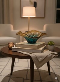 وعاء زجاجي مزخرف بتصميم زهرة اللوتس (لون عنبري متدرج) قطعة فنية تخطف الأنظار. أضف لمسة من الدفء والفخامة العصرية إلى أي زاوية في منزلك - صورة 1