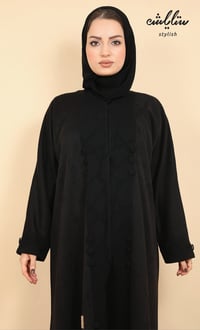 عباية شامواه شتوي كم كويتي صفطه ازرار باللون الاسود - صورة 2