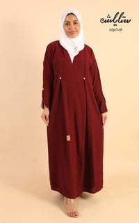 عباية لنن لف باللون العنابي - صورة 1