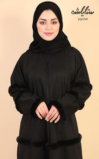 عباية شتوية نواعم شامواه ازرار باللون الاسود بكم كويتي - صورة 4