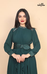 فستان شيفون بيليسيه باللون العشبي مزين بكريستال - صورة 5