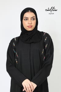 عباية لنن كسرات باللون الأسود - صورة 4