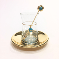 Gold plated tea set with blue turquoise precious big stones - Image 4