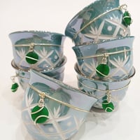 Set of 6 Porcelain Arabic Coffee Cups - Green + Silver Trimmings - Image 4